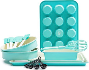 Healthy Ceramic Nonstick Bakeware 12-Piece Set, Turquoise